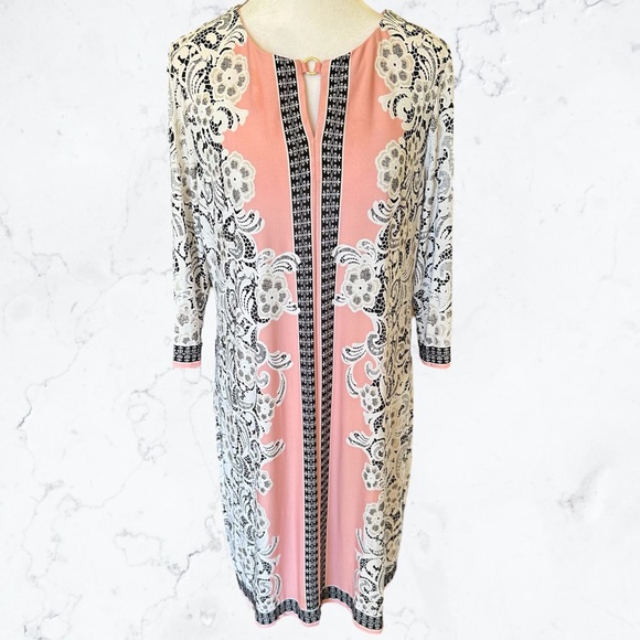 Nordstrom Sandra Darren Women's 3/4 Sleeve Puff Lace Dress Size Petite Large - Picture 2 of 8